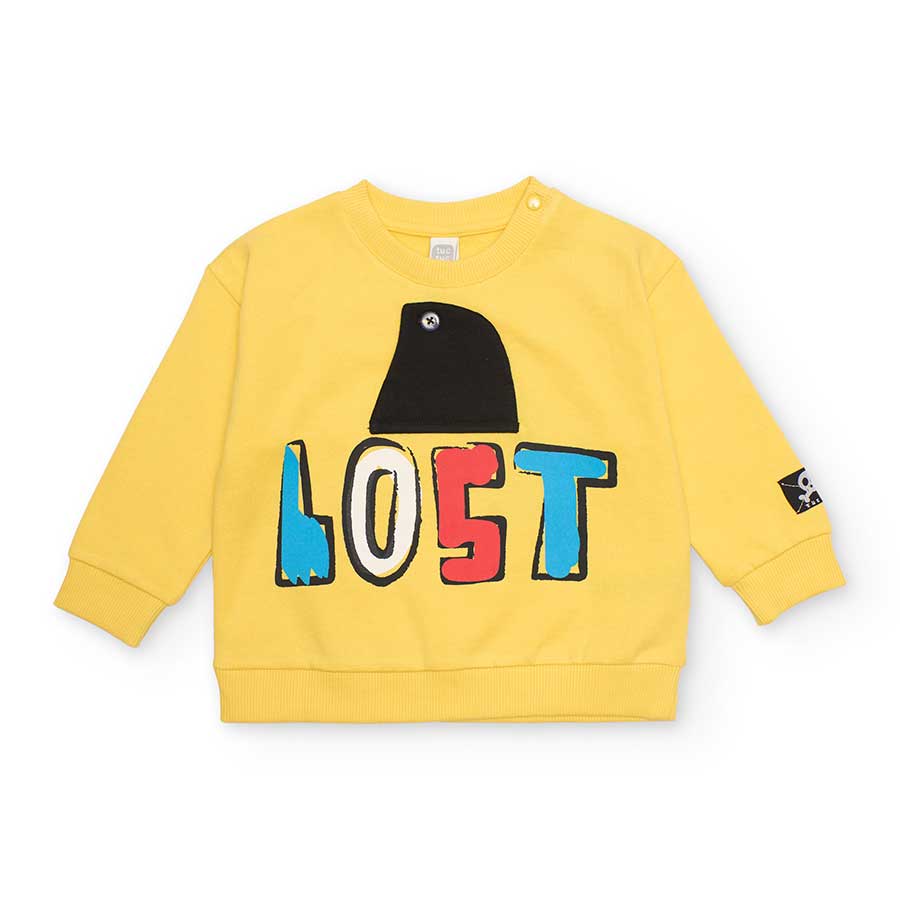 Felpa garzata della Linea Abbigliamento Bambino Tuc Tuc, con stampa colorata sul davanti ed appli...