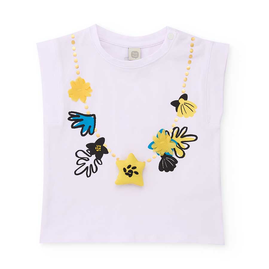 T-shirt from the Tuc Tuc Girls' Clothing Line, sleeveless with front appliqués and colorful print...