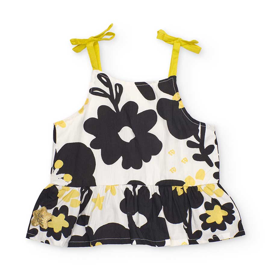 Top in cotton from the Tuc Tuc Girls' Clothing Line, featuring a floral pattern and straps with b...