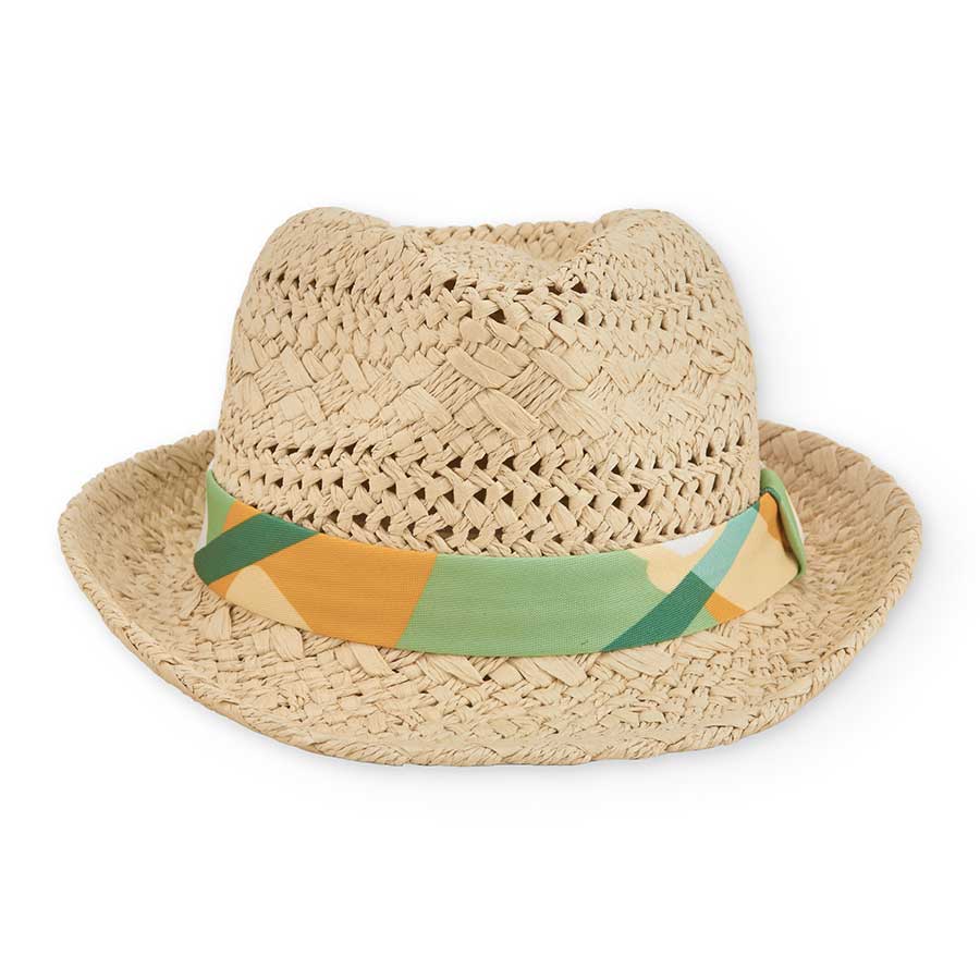 Raffia hat from the Tuc Tuc Children's Clothing Line, with a brim and a colorful fabric band.
Com...