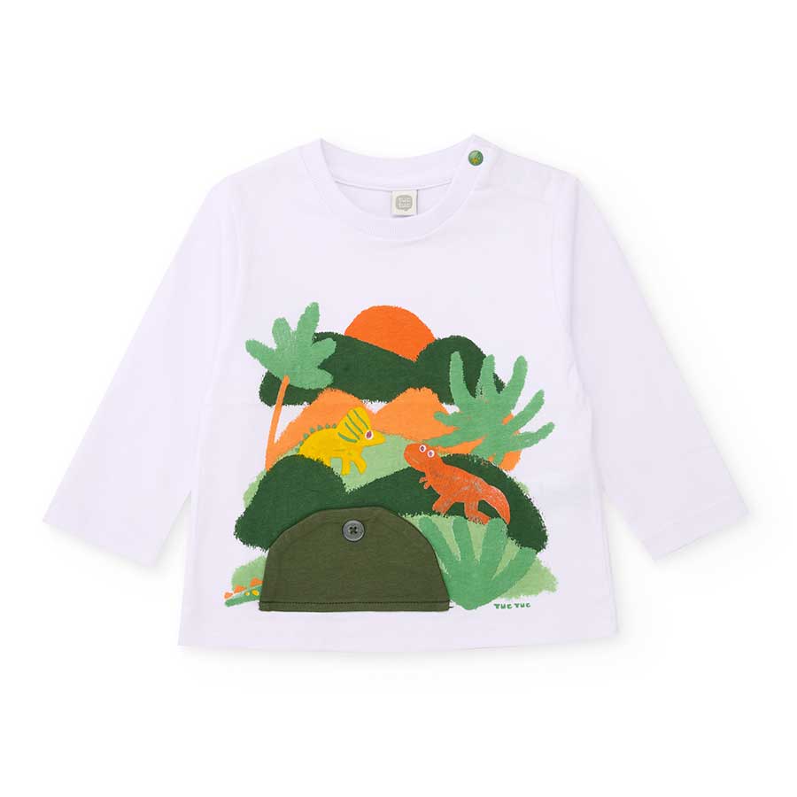 Long sleeve t-shirt from the Tuc Tuc Children's Clothing Line, featuring a colorful print on the ...