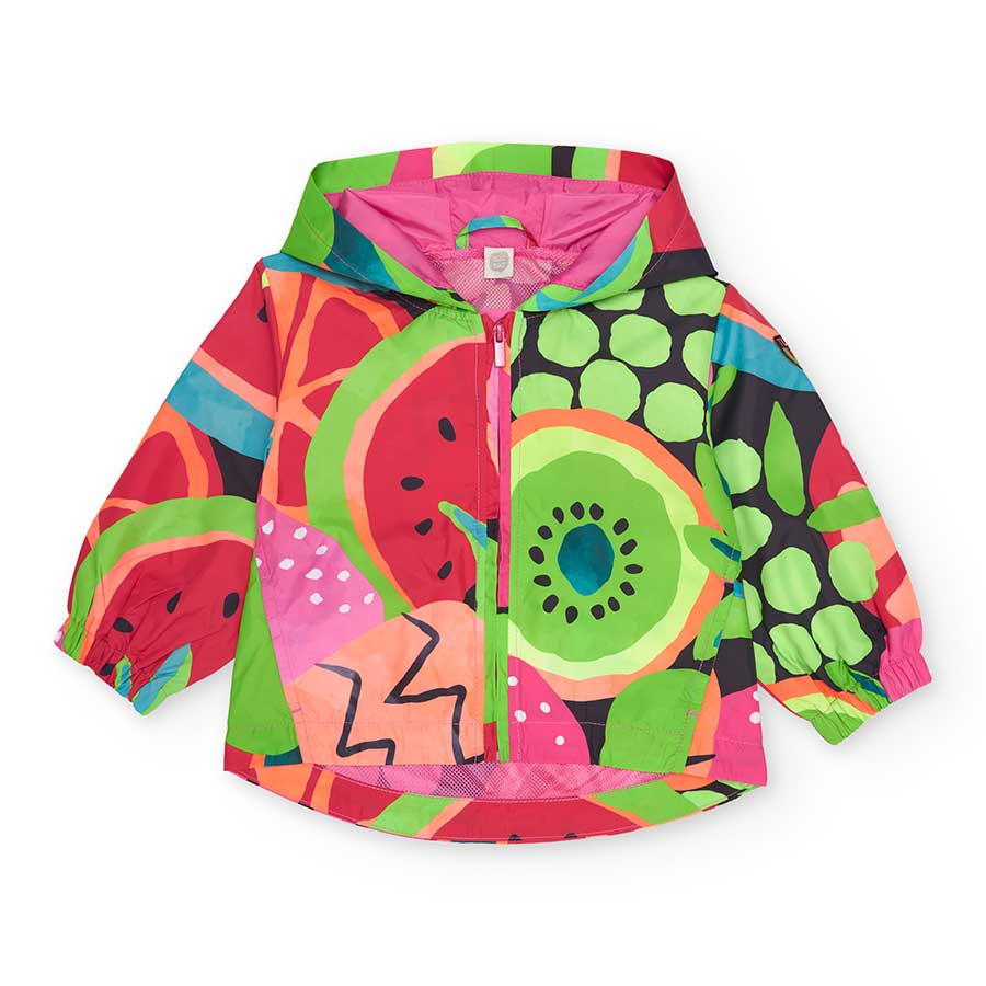 Windbreaker jacket from the Tuc Tuc Girls' Clothing Line, featuring a colorful fruit pattern, mes...