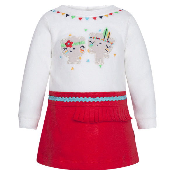 
  Girl's Tuc Tuc Clothing line dress in chenille with coloured embroidery
  on the front and sna...