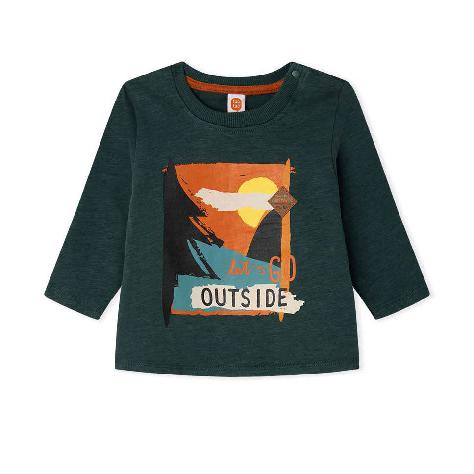 
T-shirt from the Tuc Tuc Children's Clothing Line, with print on the front and press studs on th...