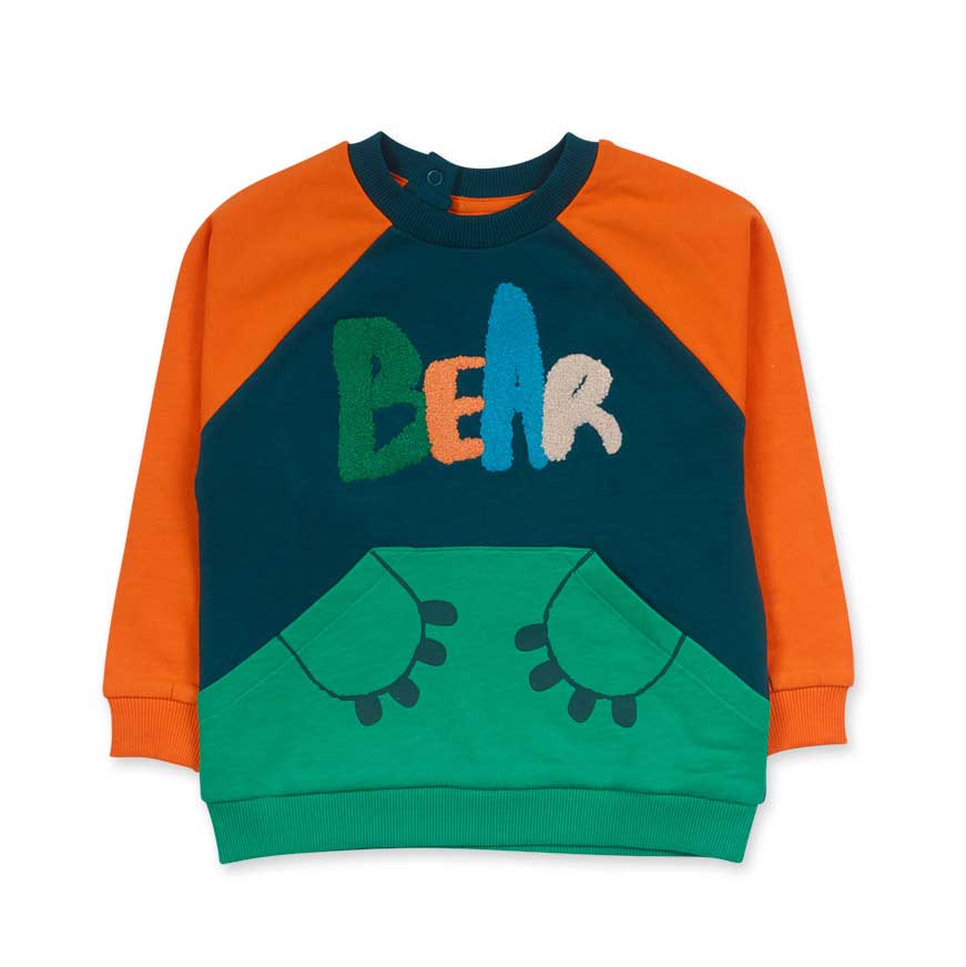 Sweatshirt from the tuc Tuc children's clothing line, with bright colors and a bear paw design on...