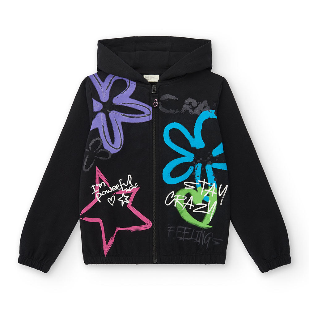 Sweatshirt from the Tuc Tuc Girls' Clothing Line, open at the front and with a hood. 
Composition...