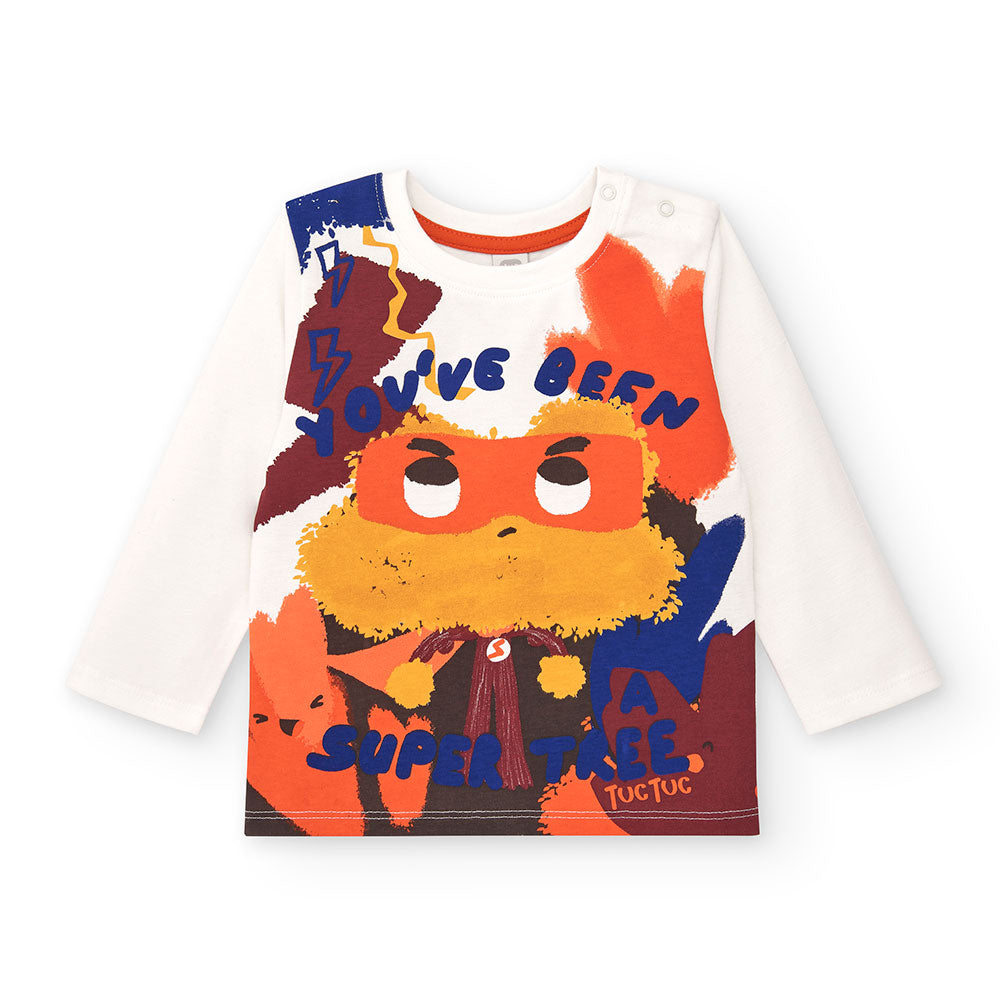 Tuc Tuc Children's Clothing Line T-shirt, with long sleeves and multicolor print on the front. 
C...