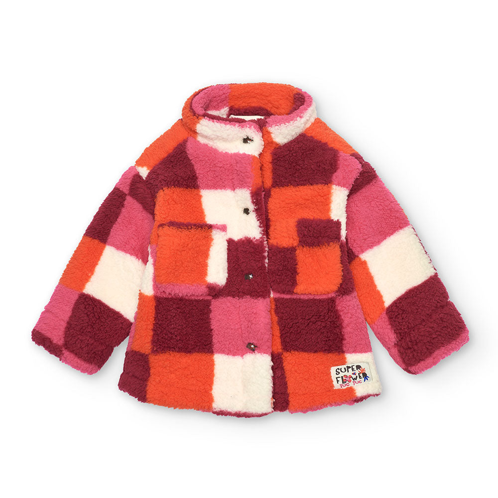 Jacket in wool blend from the Tuc Tuc Girls' Clothing Line, featuring a geometric checkered patte...