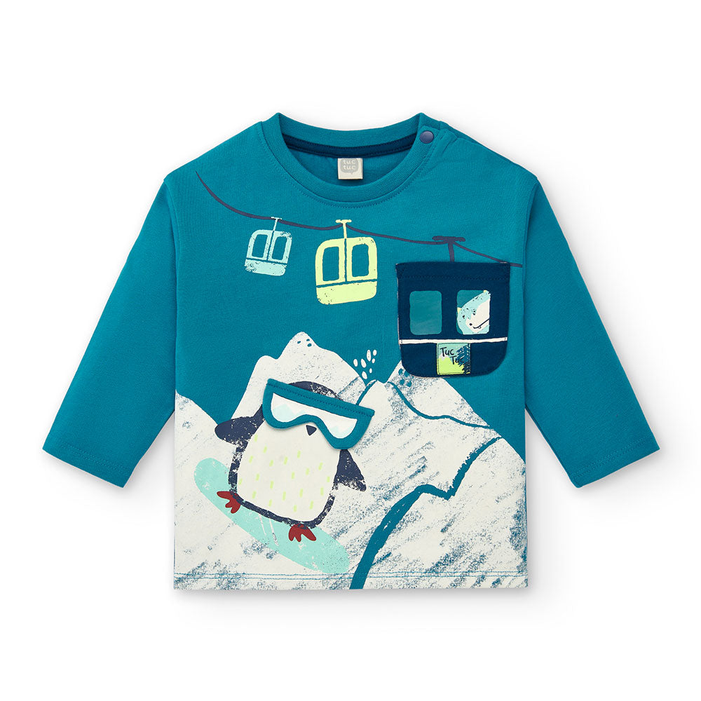 Tuc Tuc Children's Clothing Line T-shirt, color-contrast print on the front and snap buttons on t...