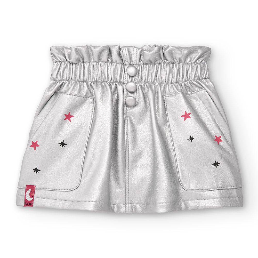 Skirt from the Tuc Tuc Girls' Clothing Line, featuring a wide design in silver-colored faux leath...