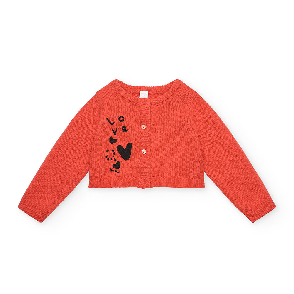 Cardigan from the Tuc Tuc Girls' Clothing Line, with a small embroidery on one side and a short b...