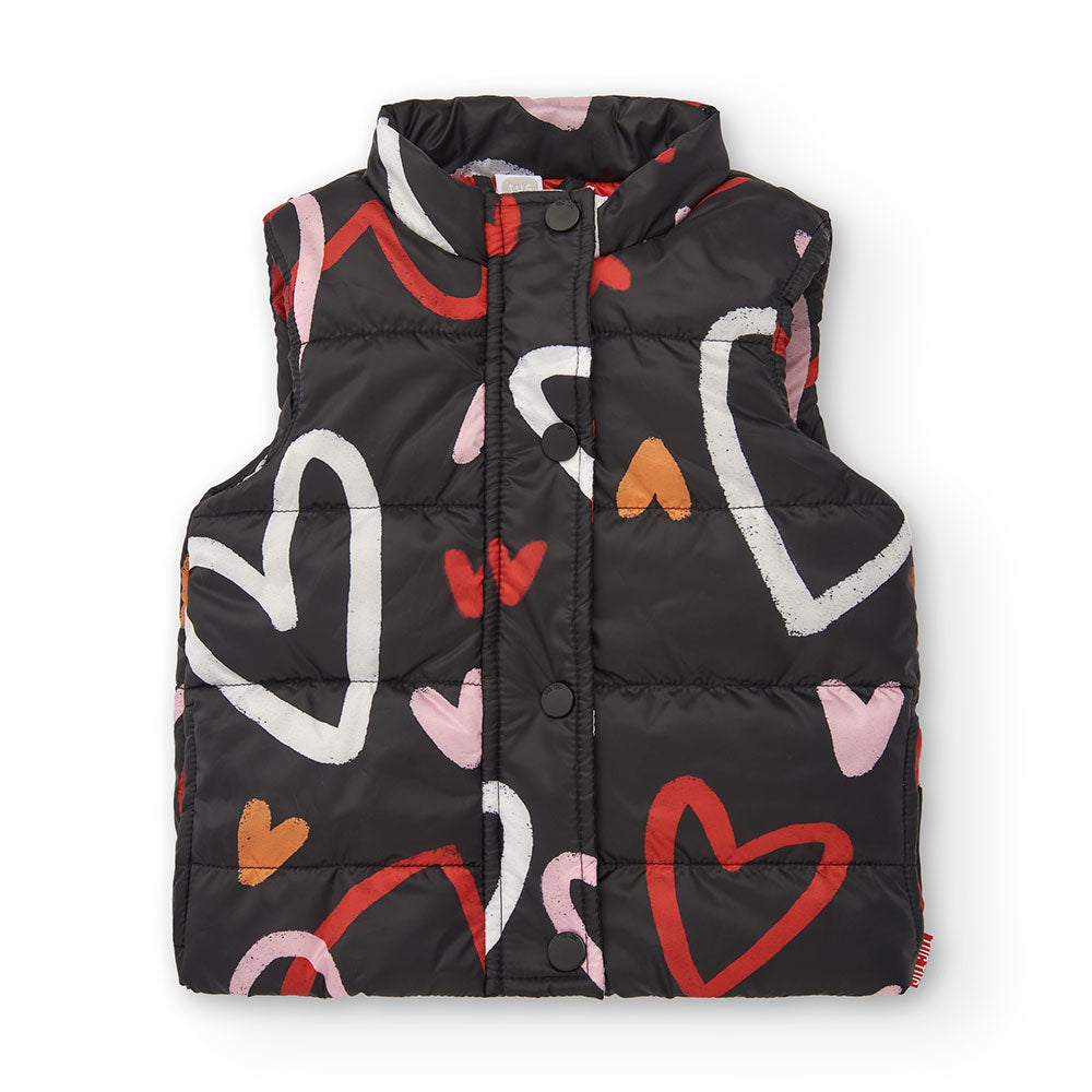Sleeveless top from the Tuc Tuc Girls' Clothing Line, featuring a vibrant heart pattern on a blac...
