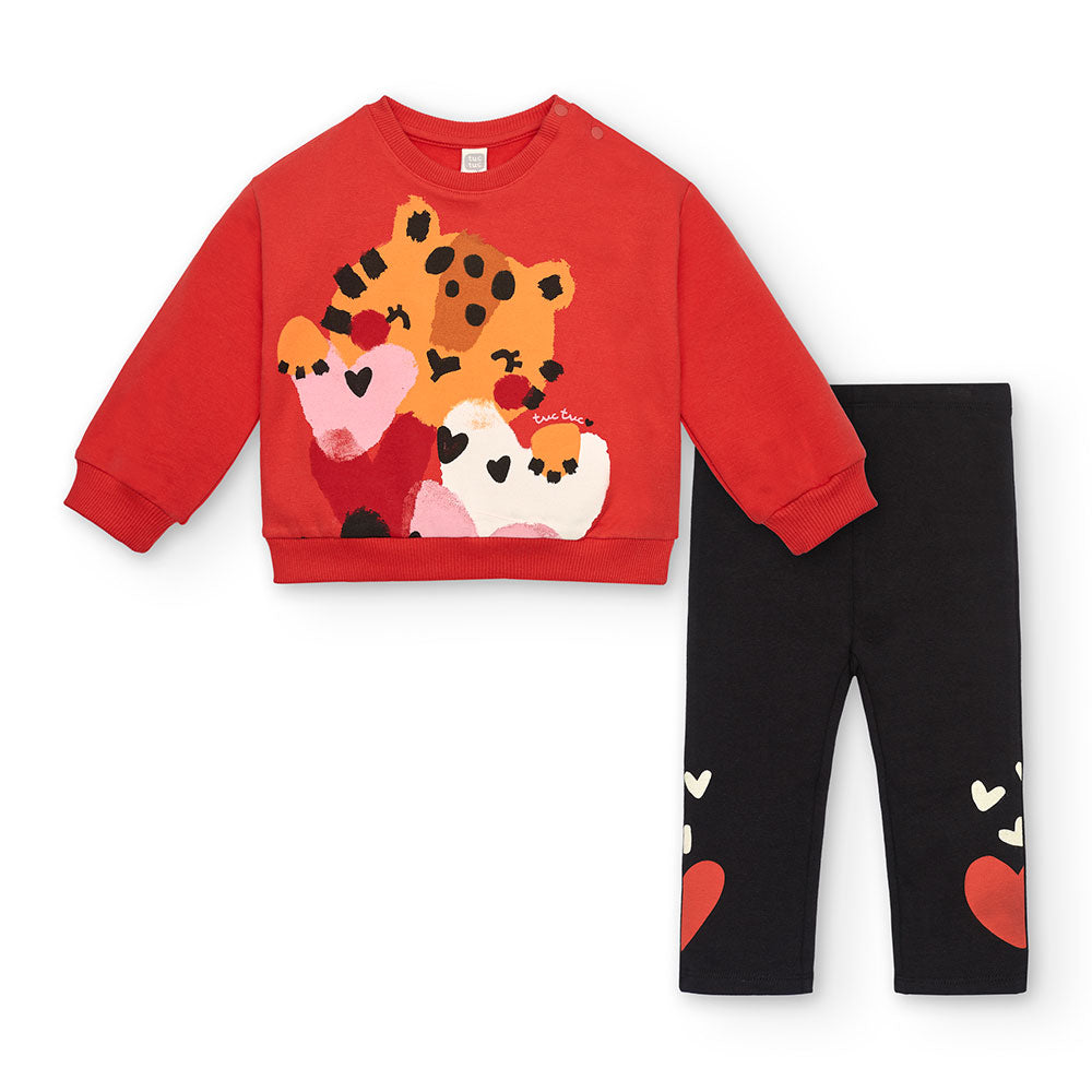 Two-piece set from the Tuc Tuc Girls' Clothing Line, featuring a crew neck sweatshirt with a mult...