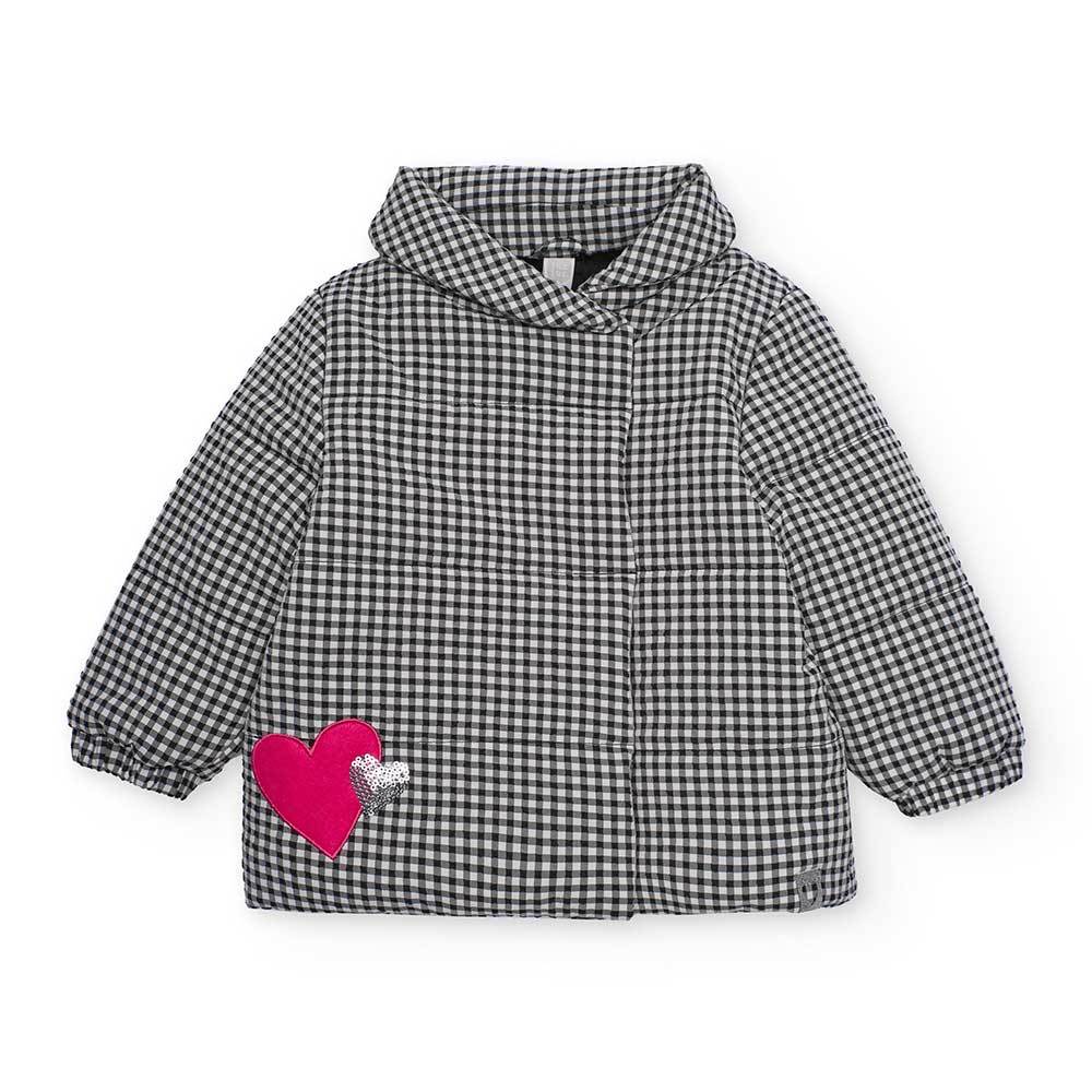 Down jacket from the Girls' Clothing Line tuc tuc, with a micro-check pattern and an applied hear...