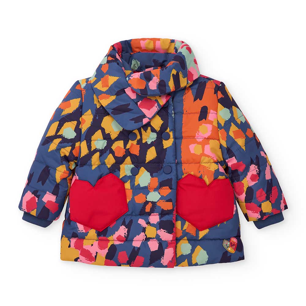 Down jacket from the Girls' Clothing Line tuc Tuc, with a pattern in bright colors and a double c...