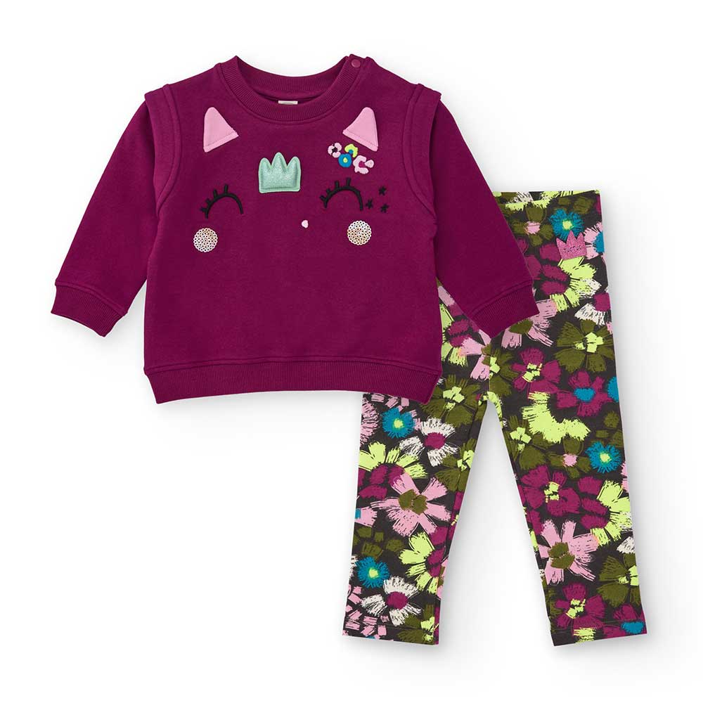 Tuta della linea Clothing Girl Tuc Tuc, con leggings a fantasia multicolor e sweatshirt con stamp...