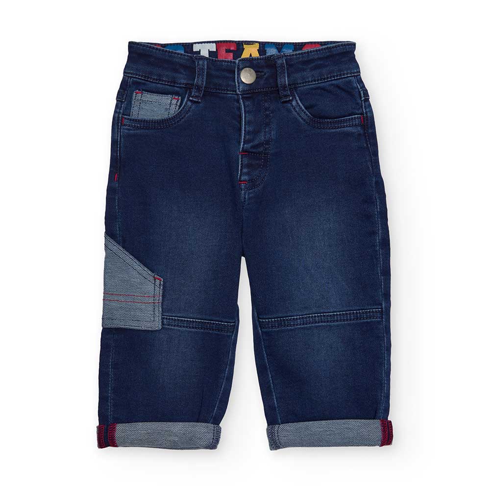 Denim pants from the Children's Clothing Line Tuc Tuc, with a contrasting fabric insert and adjus...