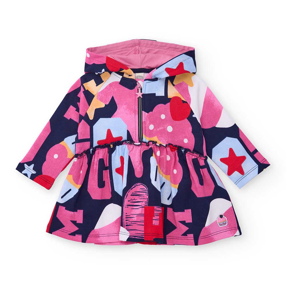 Dress from the Tuc Tuc Girls' Clothing Line, in sweatshirt fabric with a hood, wide skirt, and mu...