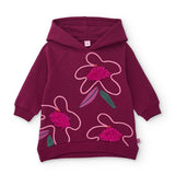 Vestito felpa con cappuccio borgogna con decorazioni floreali rosa e verdi