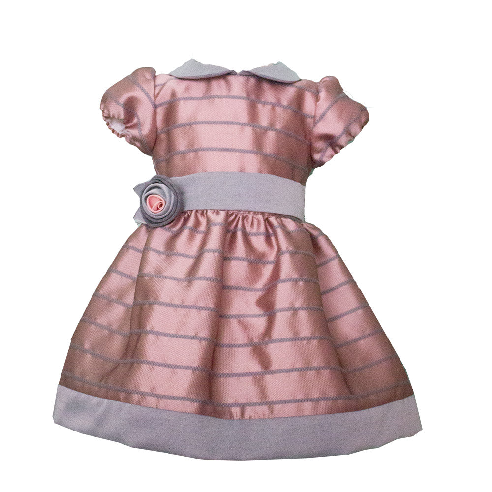 Two-tone striped dress from the Ambarabà girl's clothing line. Shirt collar, waist belt with flow...