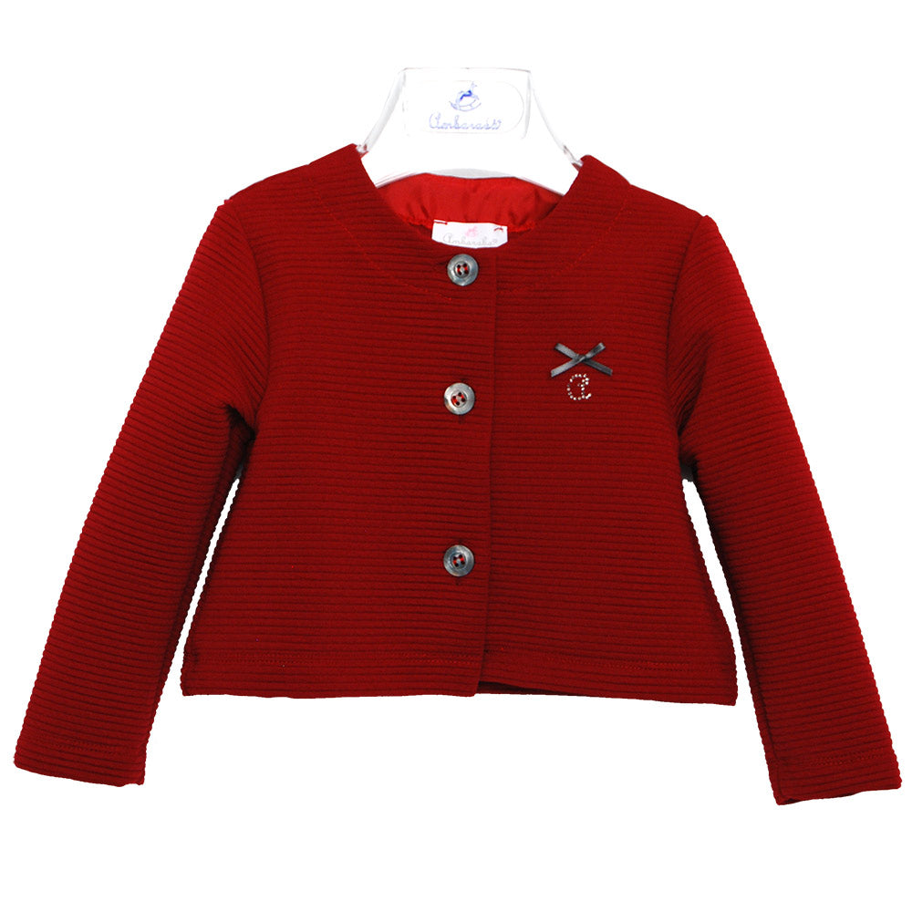 
  Solid color jacket from the Ambarabà girl's clothing line, in striped.
  Bow in fabric and rhi...