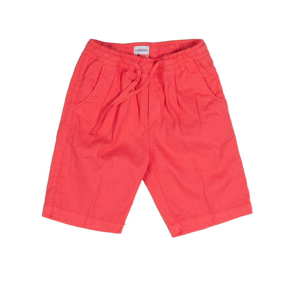 Solid color Bermuda shorts from the Bikkembergs children's clothing line, with pockets on the fro...