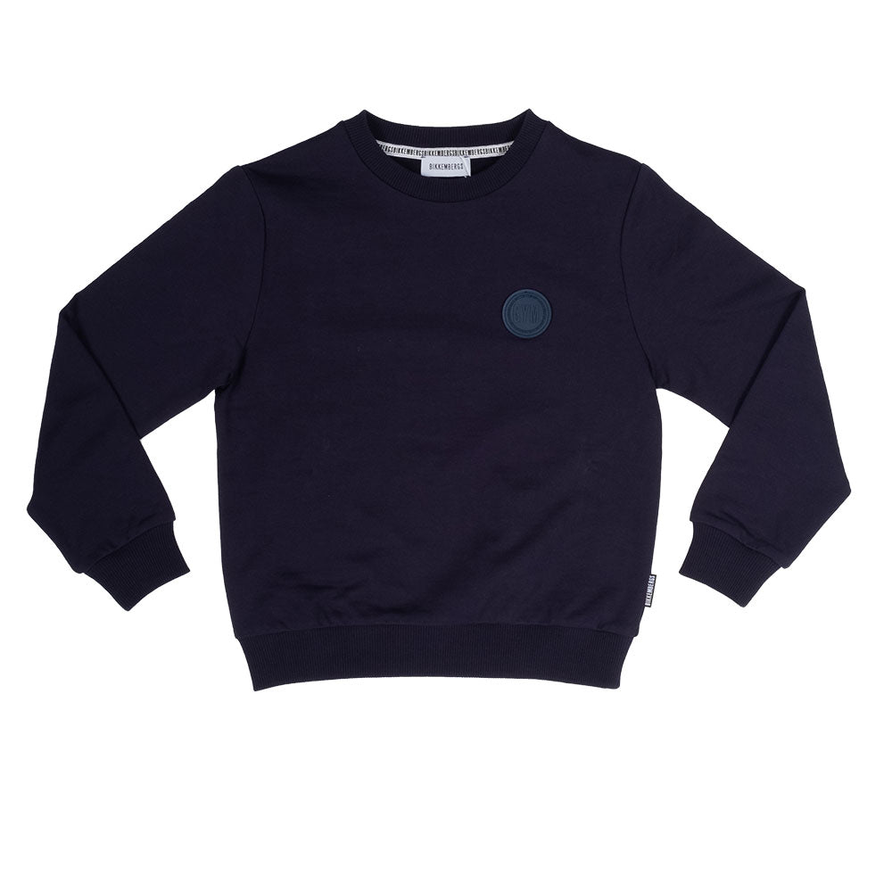 Solid color sweatshirt from the Bikkembergs children's clothing line, with logo printed on the ba...