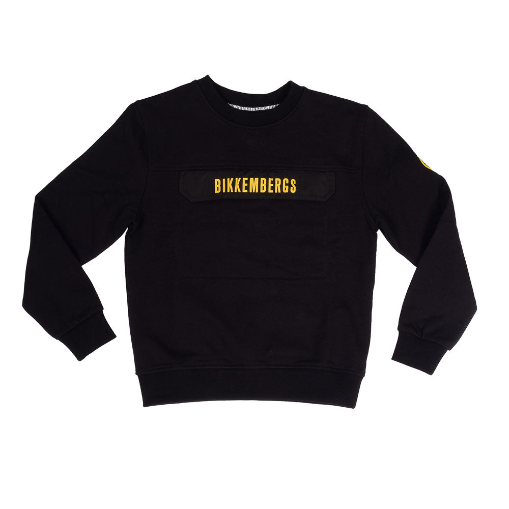 Sweatshirt from the Bikkembergs children's clothing line, with solid color and large pocket on th...