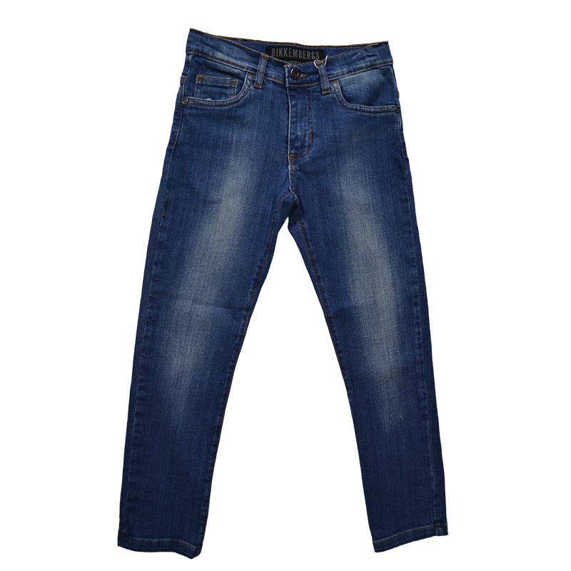 Jeans trousers from the Bikkembergs children's clothing line, regular five-pocket model with adju...