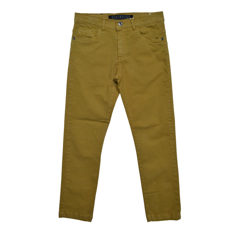Mustard-colored trousers from the Bikkembergs children's clothing line, with regular five-pocket ...
