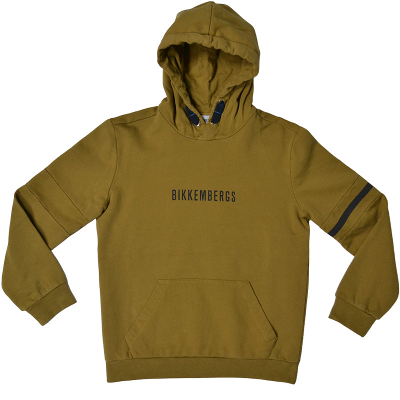 Hooded sweatshirt from the Bikkembergs children's clothing line, lively olive green color and bla...