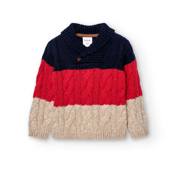 
Sweater from the Boboli children's clothing line, with scarf collar and striped pattern on cable...