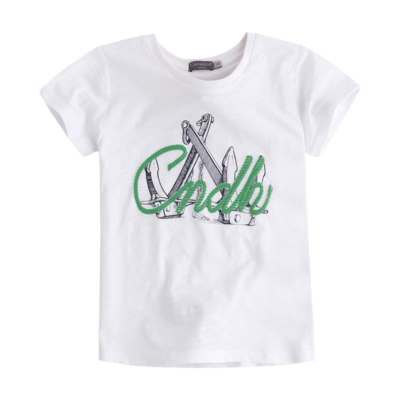 
  Short-sleeved T-shirt from the Canada House Children's Clothing line in white. Print
  front s...