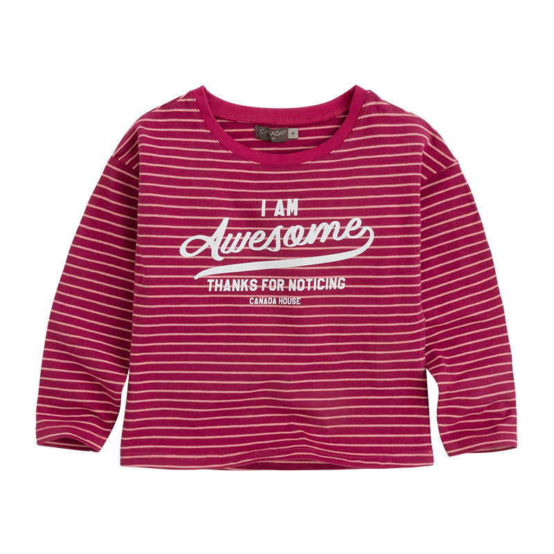 
  Long-sleeved T-shirt from the Canada House Girl's Clothing line with fantasy
  striped and bea...
