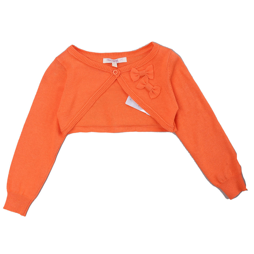 
  Cardigan of the girls' clothing line Fracomina Mini, heart warmer with application
  of bows o...