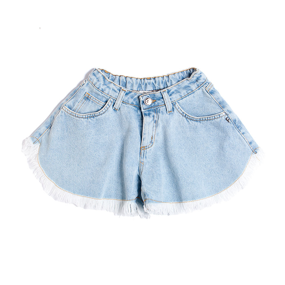 
Denim shorts from the Fracomina Children's Clothing Line, with fringed fabric on the bottom.

 
...
