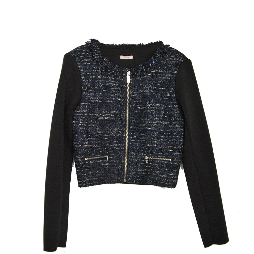 
  Bouclè jacket from the Fracomina children's clothing line. Front pockets
  zipped. Back and pl...