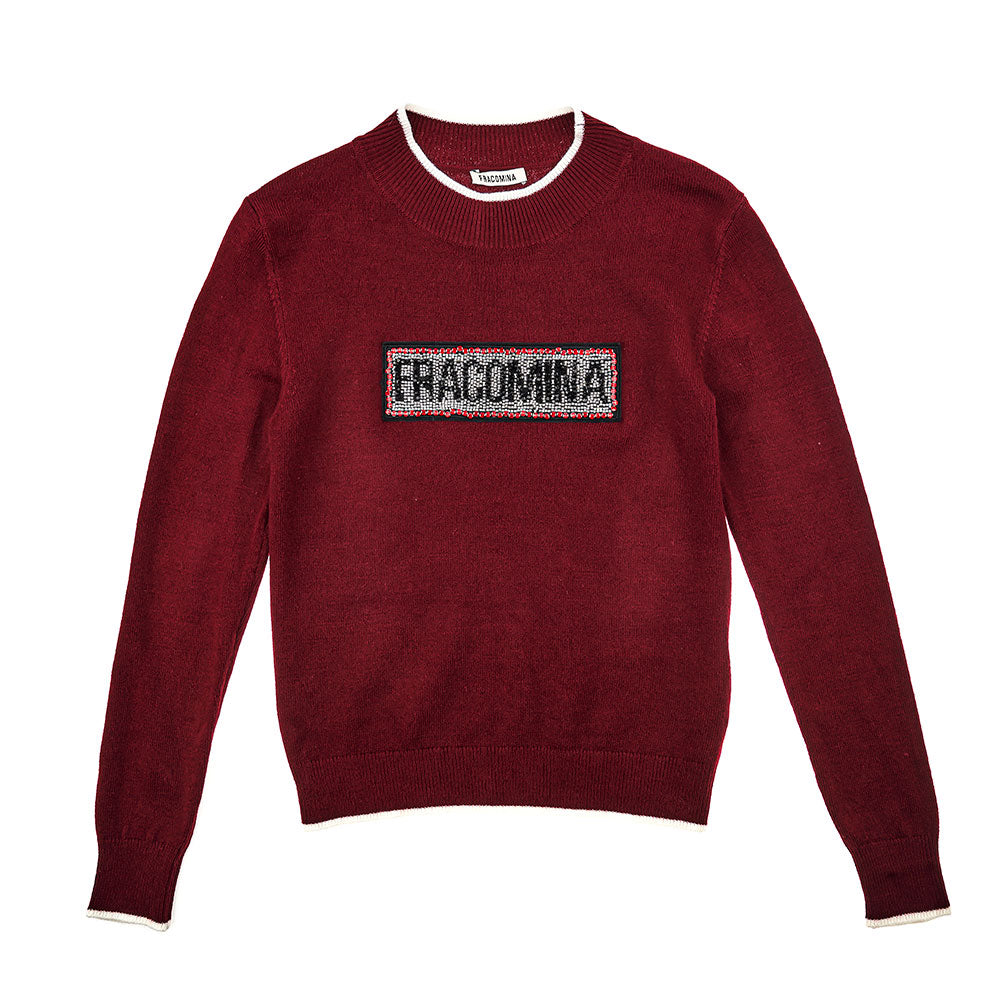 
  Fracomina Girl's Clothing Line jumper, with contrasting colour piping
  and application of rhi...
