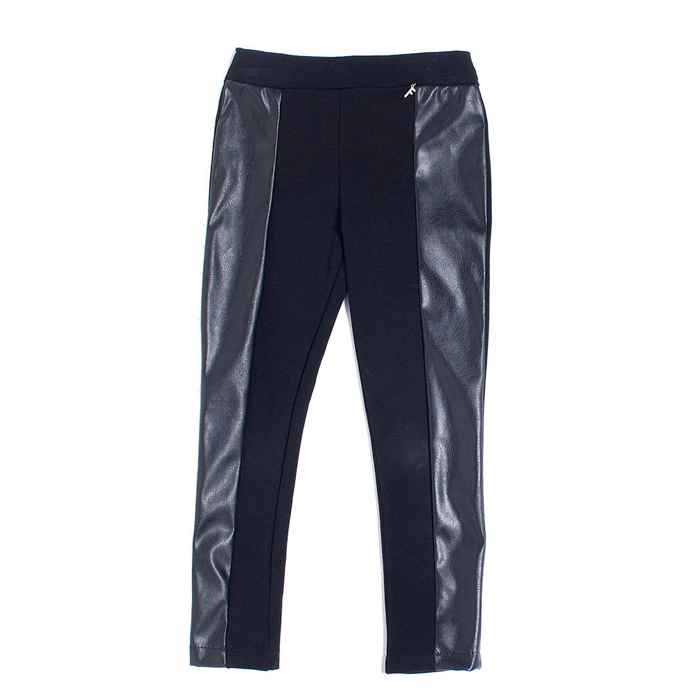 
  Leggings trousers from the Fracomina Mini girl's clothing line, with inserts
  in faux leather...