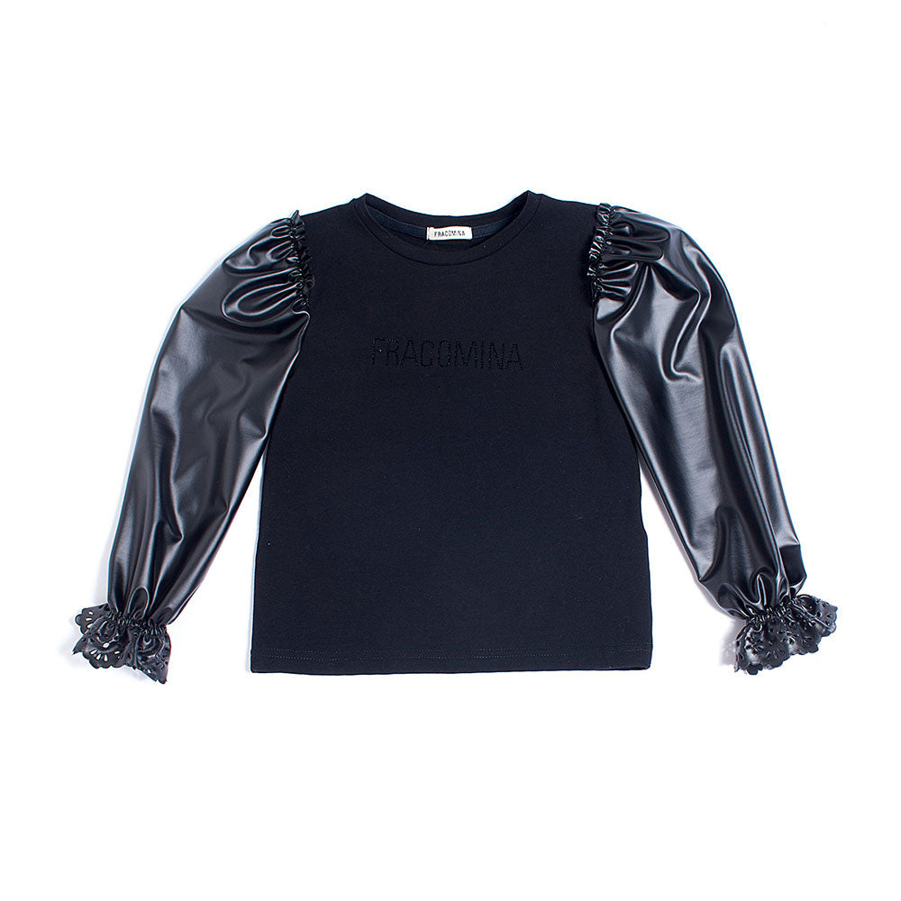 
  Sweater from the babina Fracomina Mini clothing line, with faux leather sleeves,
  perforated ...