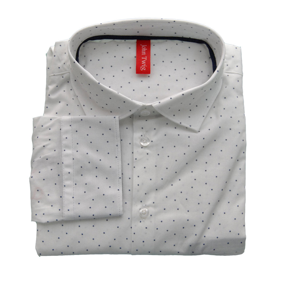 
  Shirt from the John Twig children's clothing line. Solid colour with microstars motif
  all-ov...