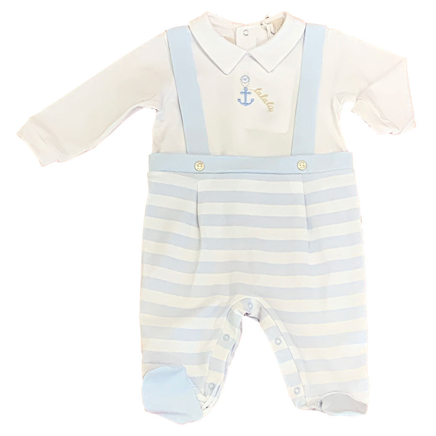 
  Lalalu Children's line sleepsuit with cute striped pattern and embroideries on the
  front. Bu...
