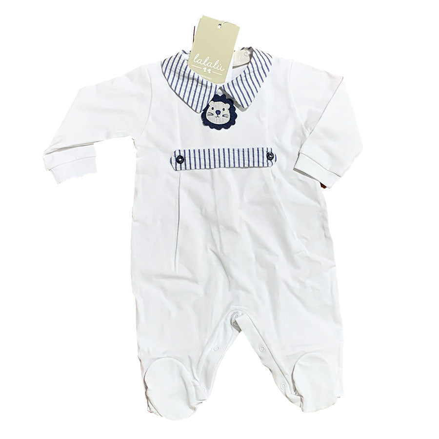 
  Lalalu Children's Line sleepsuit with small martingale on the front and collar
  striped.



 ...