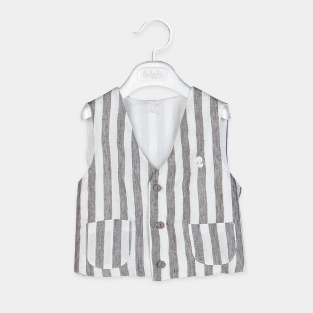 
Striped vest from the Lalalù Childrenswear Line, with front pockets and rear martingale.

Compos...