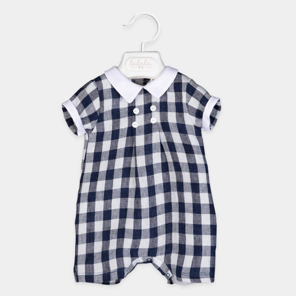 Romper from the Lalalù Children's Clothing line, with shirt collar and buttons applied on the fro...
