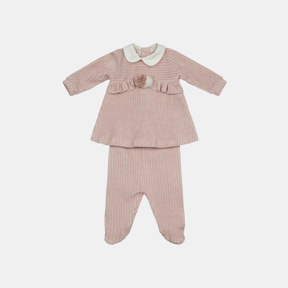 
Chenille outfit from the Lalalù Children's Clothing Line, with wide ribs, with fabric collar. an...