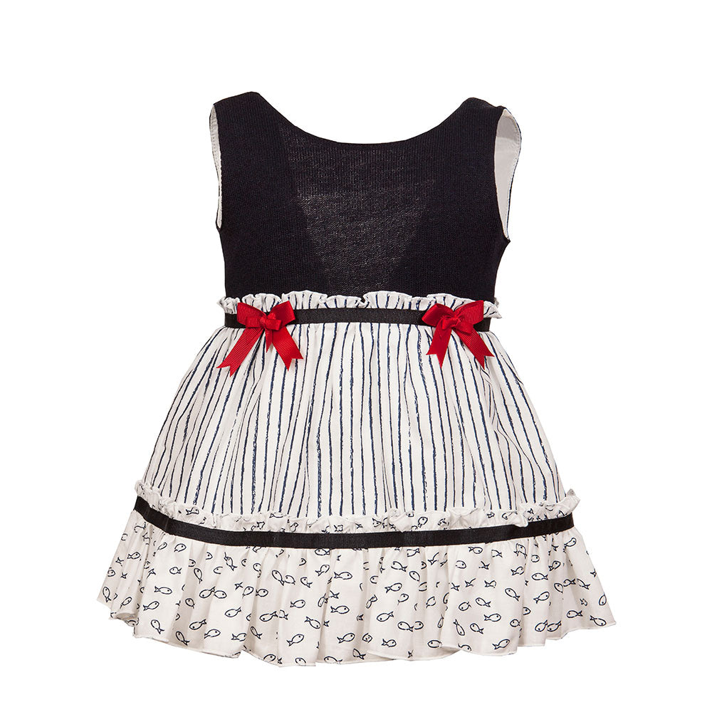 
  Dress from the M&B Fashion Childrenswear Line with wide striped skirt
  and knitted top; lined...