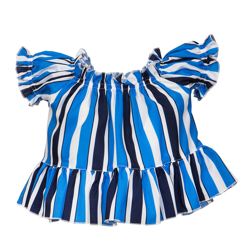 
  Top of the M&B Fashion Girl's Clothing Line short with striped pattern,
  gathering on the nec...