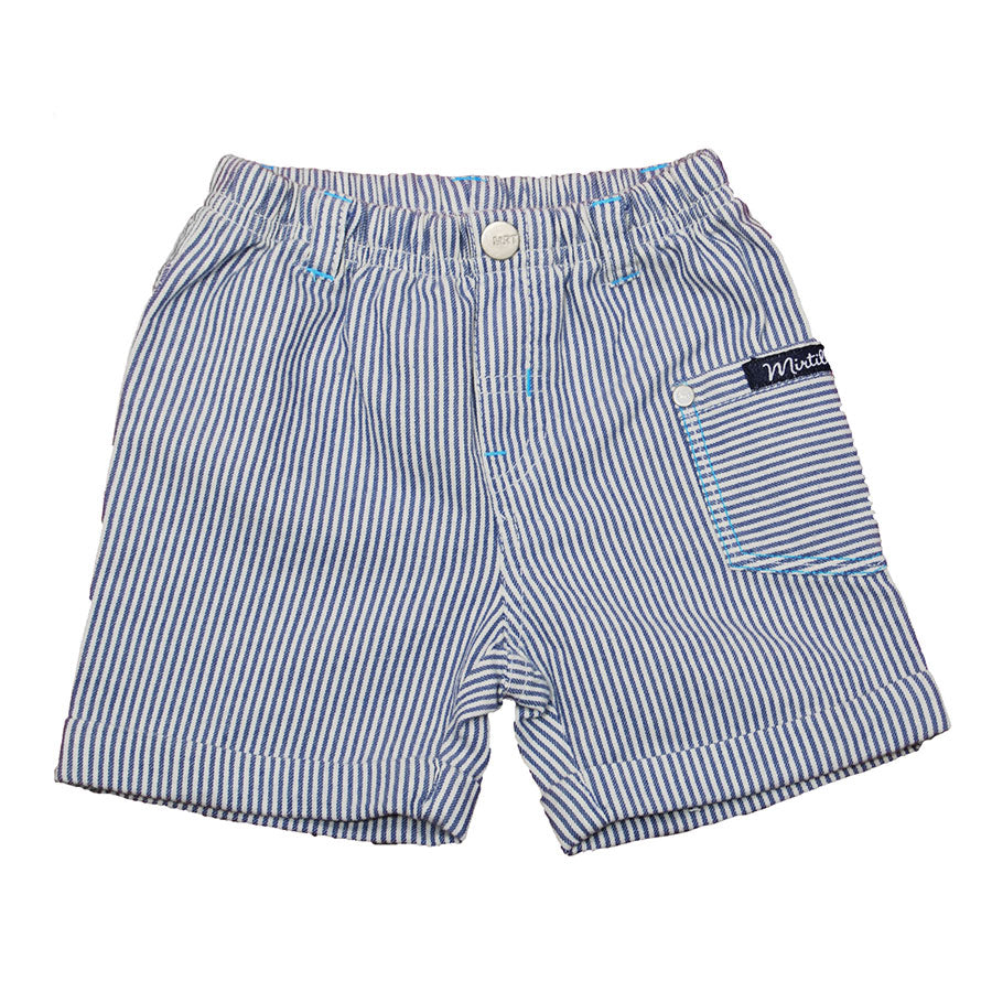 
  Denim cotton bermuda shorts from the Mirtillo children's clothing line, light blue striped pou...