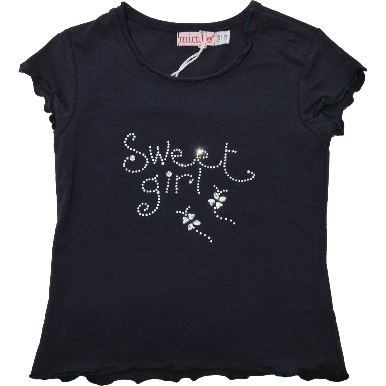 
  Short-sleeved T-shirt of the girls' clothing line Mirtillo, elegant with
  application of rhin...